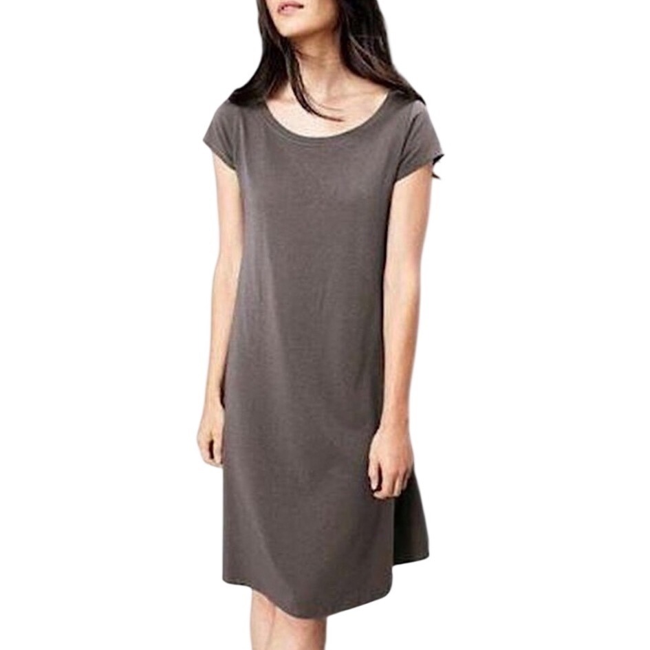 Eileen Fisher Organic Cotton Stretch Shift Gray Dress Gray Short Sleeve L/G